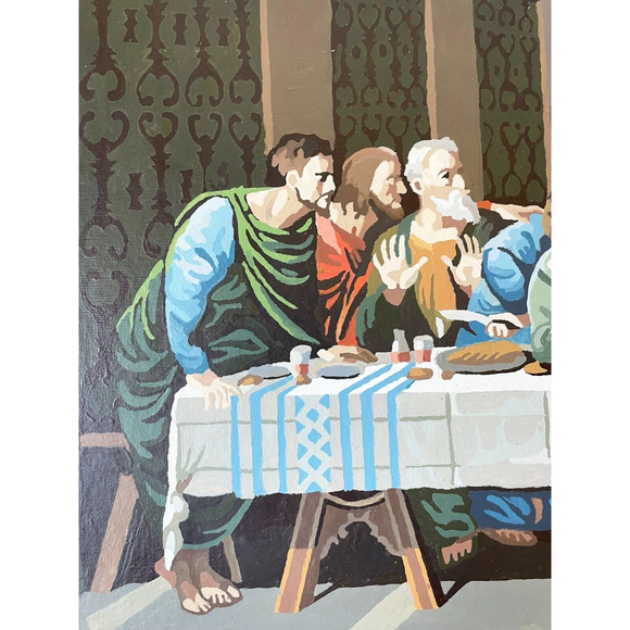 The Last Supper Paint By Number Completed & Framed Painting Vintage 18" x 35" - Picture 2 of 12